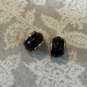 Black Enamel Golden Clip Earrings.
